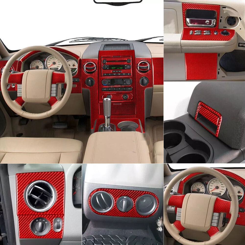 58Pcs Red Carbon Fiber Kits Full Interior Trim Cover For Ford F-150 FX4 2004-08