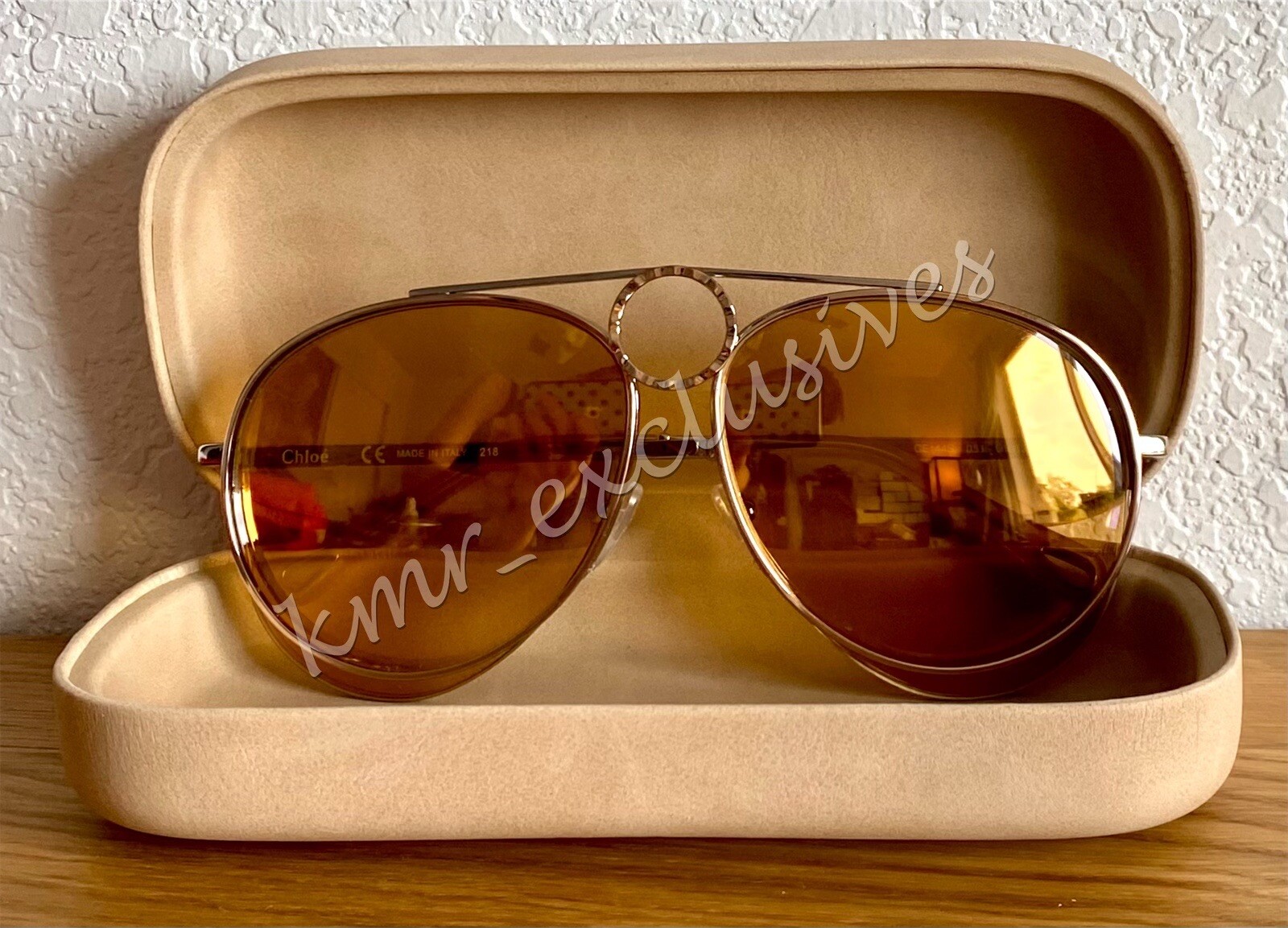 NEW Chloé Romie Large Aviator Sunglasses in Silver/ Copper/ Yellow MSRP: $420