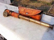 BRASS ANTIQUE TELESCOPE MARINE NAUTICAL LEATHER PIRATE SPYGLASS VINTAGE SCOPE