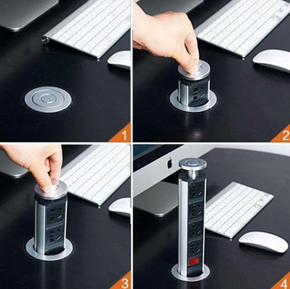 Pull Pop Up Socket 3 Plug 2 USB Hidden Outlet For Desk & Kitchen (US/EU/UK/AU) - Image 4 of 4