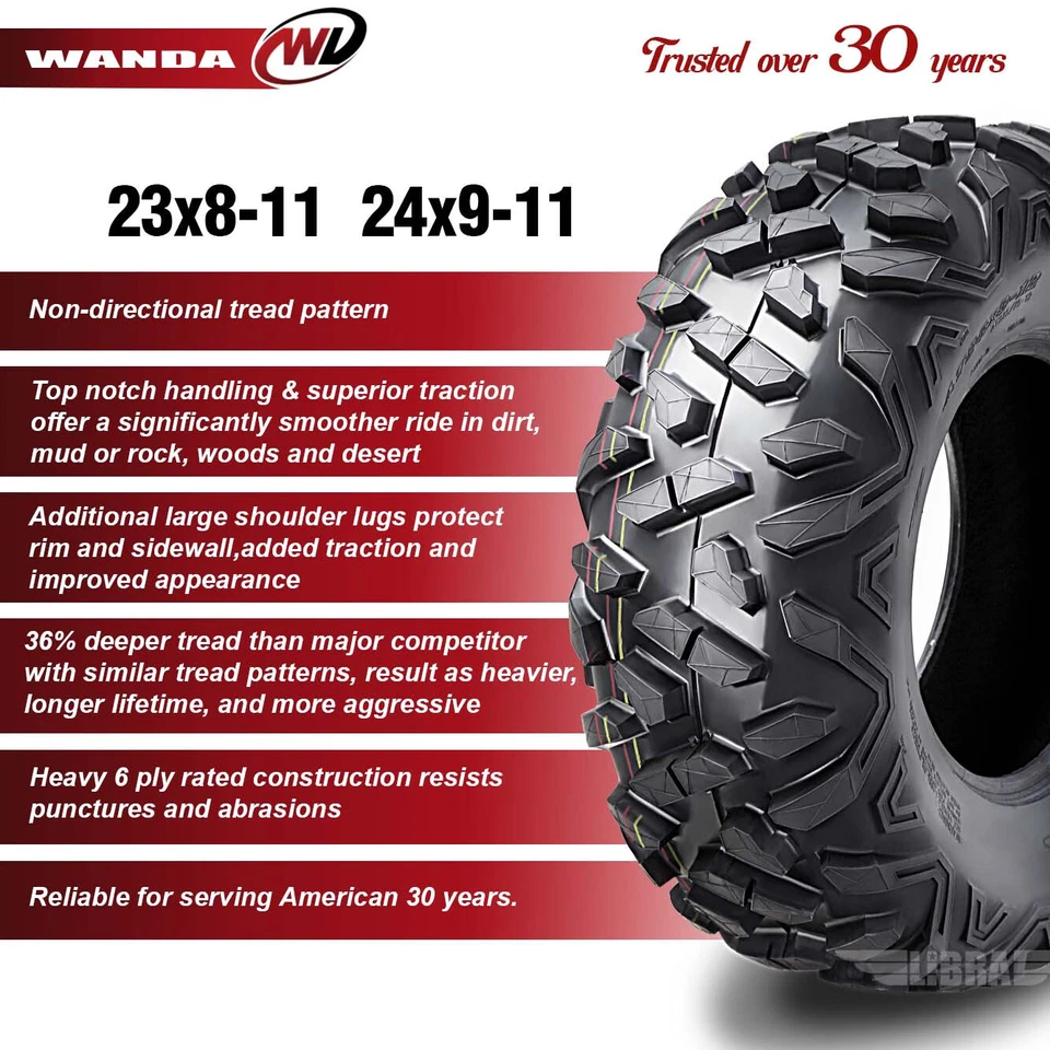 Juego 4 neumáticos WANDA ATV 23x8-11 y 24x9-11 para 88-00 Honda TRX300 4x4 P350 Foto 2 de 4