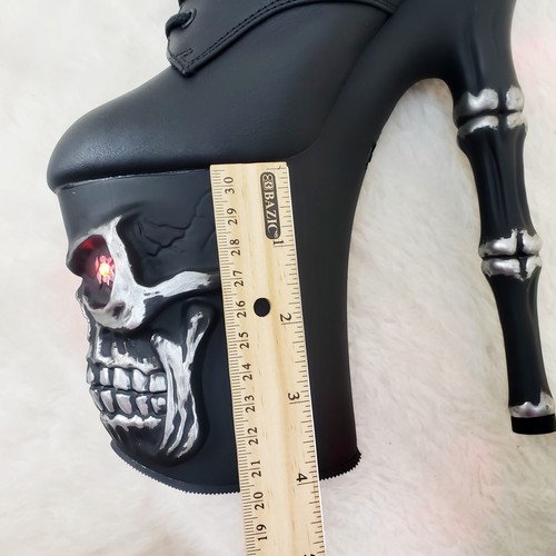Rapture Black Skull & Bones 8" High Heel Platform Ankle Boots Lighted Eyes NY - Picture 11 of 11