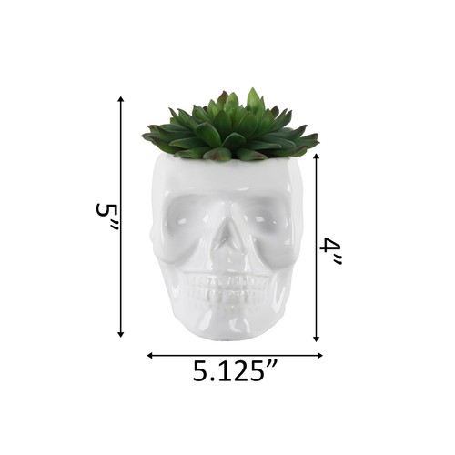 Flora Bunda Artificial Plant in Cute 4.5 in White Sugar Skull Novelty Planter - Picture 7 of 11