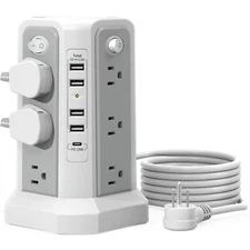 Surge Protector Power Strip Tower with USB C Port(PD18W),10FT Extension Cord