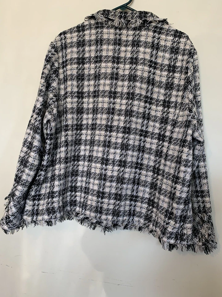 Chaqueta Blazer Apparenza Talla L/XL Negro/Blanco/Bronceado Bordes Deshilachados Botón Delantero Foto 4 de 4