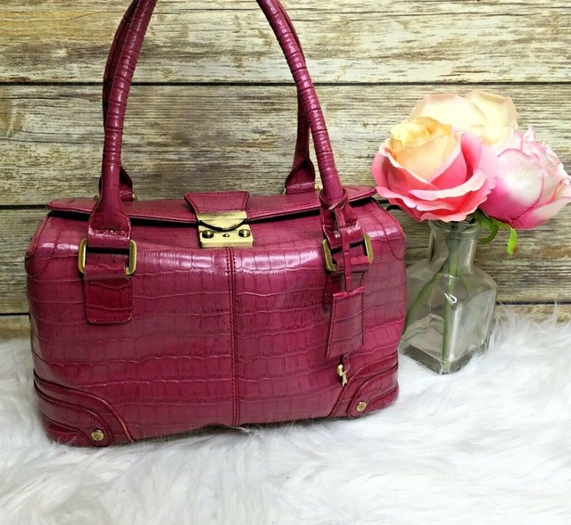 Oroton Australian Brand Pink Croc Embossed Leather HandBag Satchel