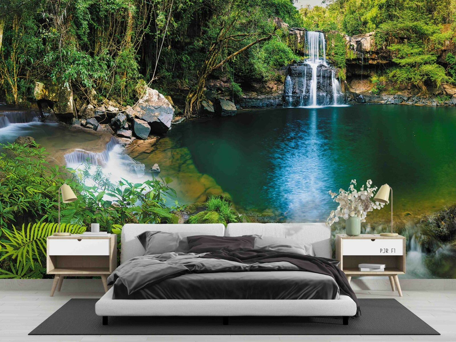 3D Green Forest Tree Waterfall Self-adhesive Removable Wallpaper Murals ...