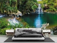3D Green Forest Tree Waterfall Self-adhesive ...