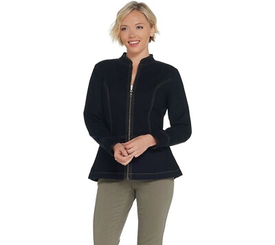 Denim Stretch Denim Long Sleeve Zip Front Jean Jacket