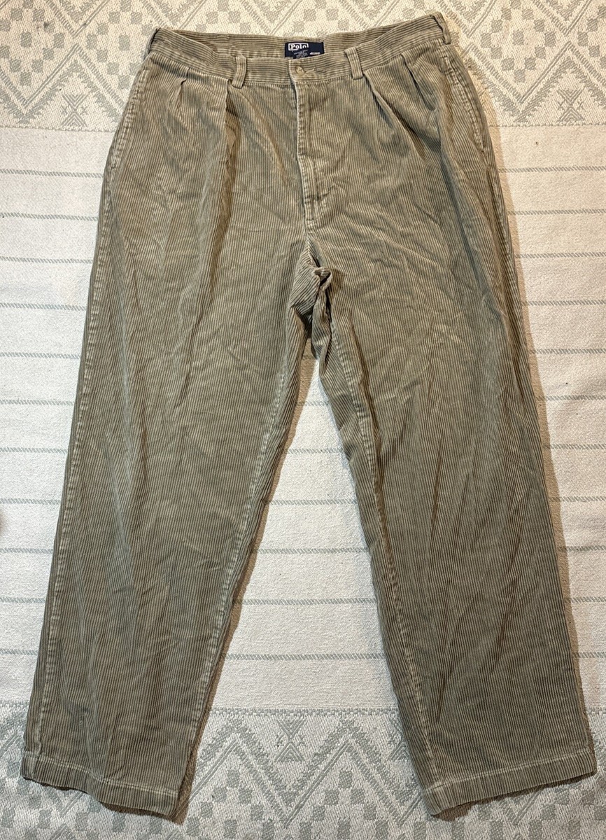 Vintage Polo Ralph Lauren Pleated Cords Corduroy Pants 36/32 Tan