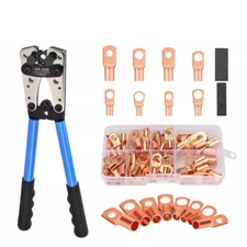 140PCS Cable Lugs Copper Ring Crimp Terminal/Plier Car Battery Wire Connectors