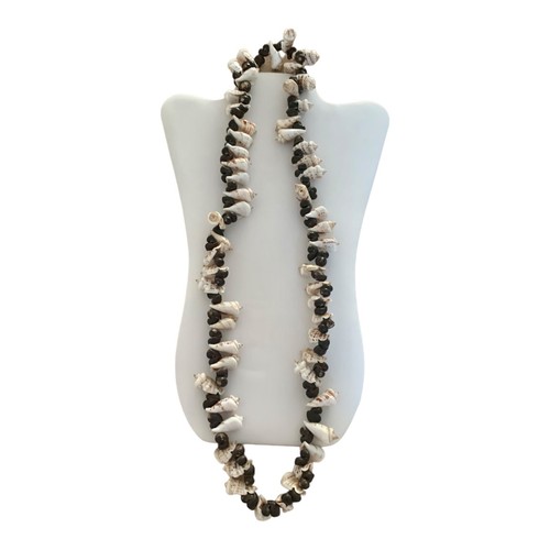 Vintage Statement Necklace Real Sea shell White Creamy Black Unique Long Chunky
