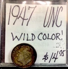 1947 Roosevelt Dime UNC. Wild Color! ENN Coins