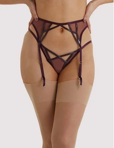 HUSTLER KELLY WINE PVC CUT OUT SUSPENDER BELT UK 18 RRP £25 - Picture 2 of 4