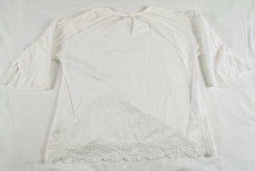 UNIQLO Sm Womens White Cotton Blouse Embroidered Boat Neck 3/4 Sleeve - Picture 8 of 11