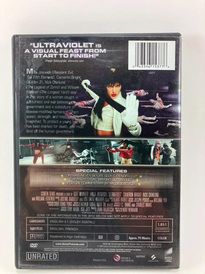 ULTRAVIOLET (DVD, 2006, Unrated Extended Cut) Milla Jovovich — 第 2/3 张图片