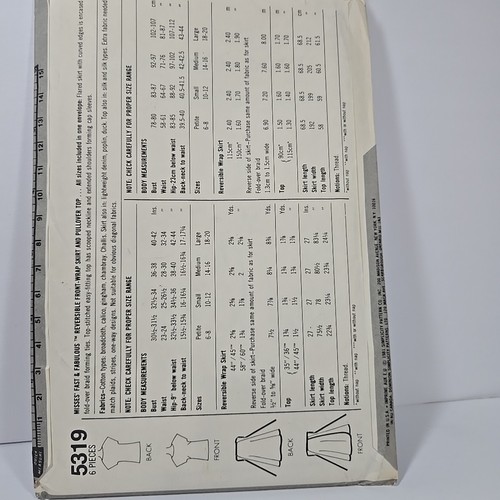 1980's Simplicity 5319 Misses Reversible Wrap Skirt + Top Pattern sz 6-20 UNCUT - Picture 2 of 5