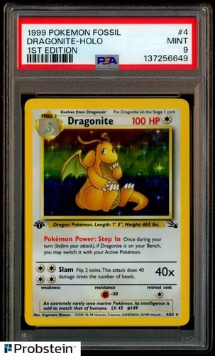 1999 Pokemon Fossil 1st Edition #4 Dragonite Holo PSA 9 MINT