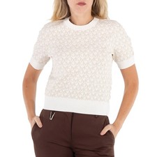 Michael Kors Ladies Bone Logo Jacquard Short-Sleeve Sweater, Size Small