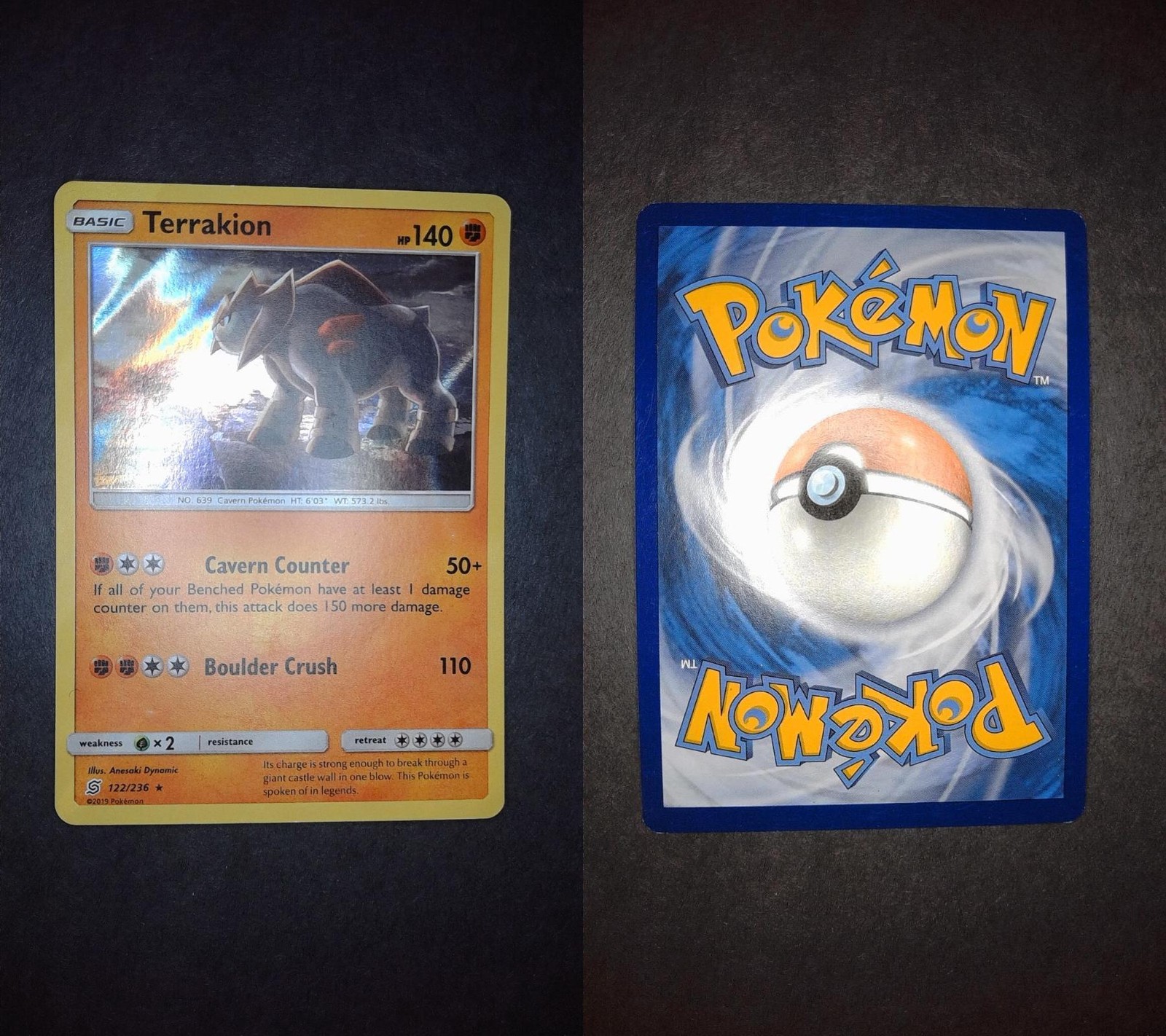 Terrakion 122/236 Holo Rare Unified Minds Pokemon Lightly Played