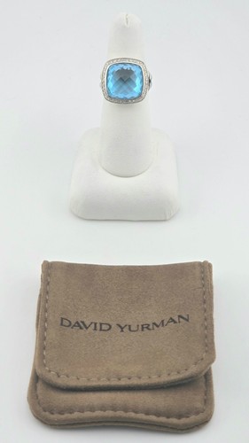 DAVID YURMAN .925 PAVE DIAMOND ALBION BLUE TOPAZ RING SZ 6.5 WITH POUCH - 190728