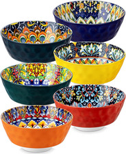 Cereal Bowls, Ceramic Soup Bowls Set of 6, 26 Oz Colorful Bowls Set for Kitchen,