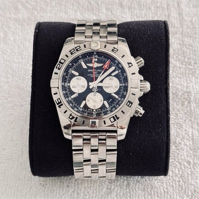 Breitling Chronomat 44 GMT Auto Chronograph Date Black Dial SS Box Papers