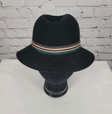VTG Geo W Bollman Mr K Black 100 Wool Felt Striped Band Fedora Hat Medium M