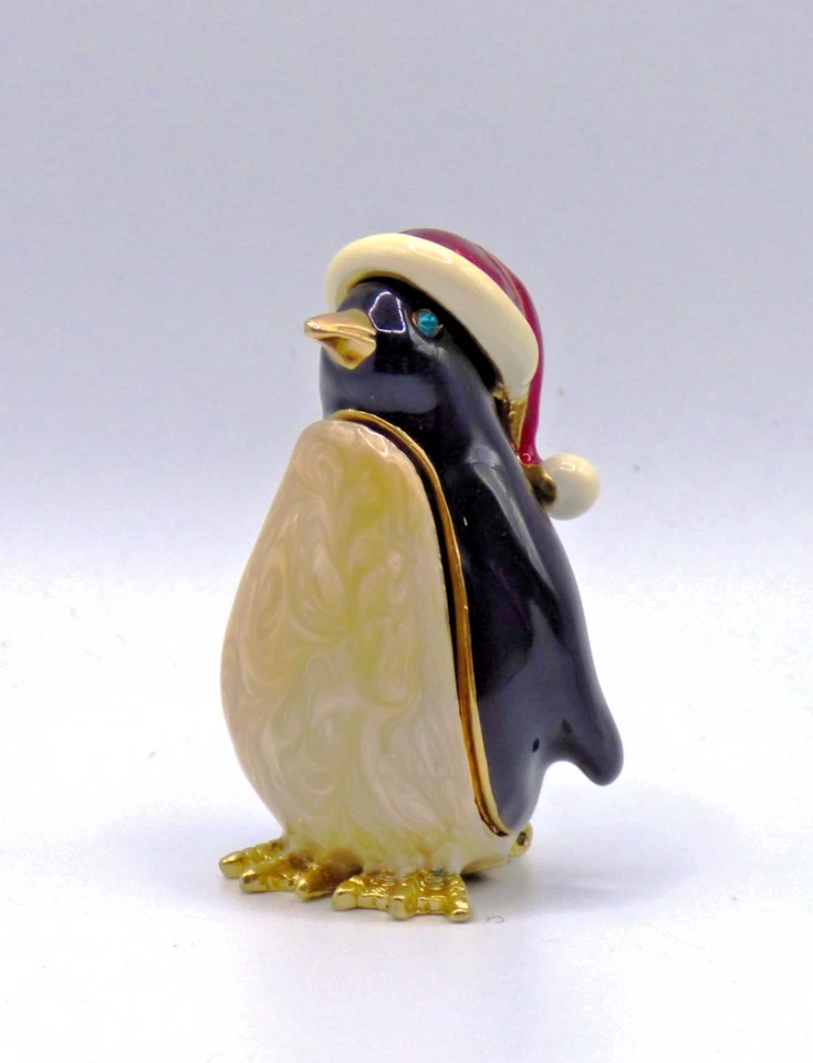 Monet Christmas Holiday Trinket Boxes Lot of 3 - Sleigh, Penguin, Angel Heart - Image 4 of 4