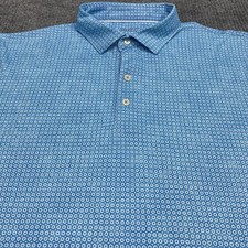 Johnnie O Polo Shirt Mens XL Blue White Geometric Polka Dot AOP Golf Performance