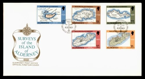 DR WHO 1989 ALDERNEY GUERNSEY FDC SURVEY MAP COMBO w29641