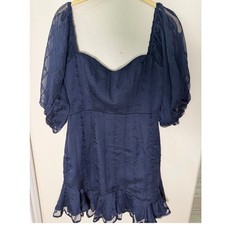 Saints + Secrets Navy Puff Sleeve Mini Dress Boho Cottagecore New US M AU 10