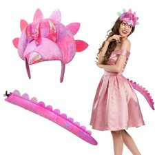 Triceratops Dinosaur Headband Accessories, Dinosaur Headband Tail Pink