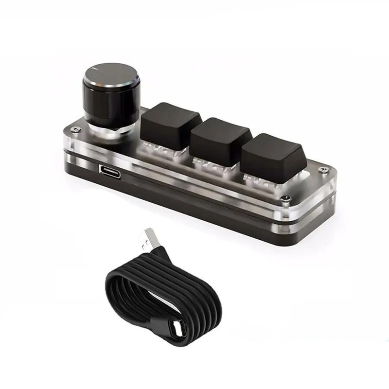 RGB Macro Mechanical Keyboard 3‑Key Mini Keypad With Knob USB Custom Gaming Pad
