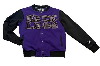 Young & Reckless Jacket Mens Large Purple Black Varsity Snap Button Graphic