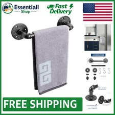 Industrial Pipe Towel Bar - 9 Inch Rustic Black Iron Wall-Mounted Holder