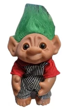 Rare 1977 Thomas DAM 8 In Troll Doll Green Hair Striped Overalls Red Shirt Br Ey