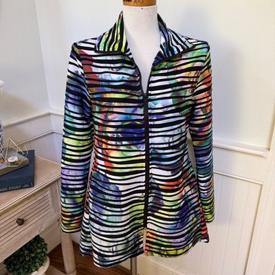 Joseph Ribkoff Multi Color Abstract Floral Striped Zip Up Jacket Womens 8 Canada