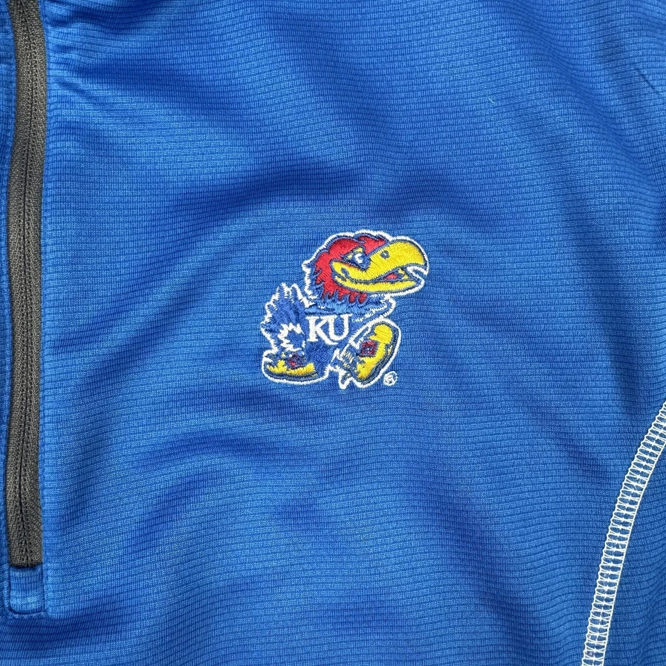 Kansas Jayhawks Shirt Mens Medium Blue NCAA Basketball Quarter Zip Pullover KU - Image 2 of 4