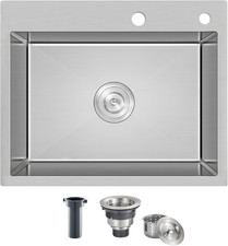 Premium 25x18 Inch T-304 Stainless Steel Drop-In Kitchen Sink, 9" Deep Bowl