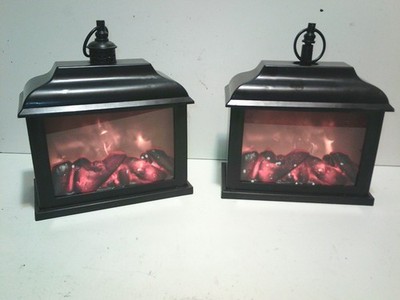 2 NEW Fireplace Lanterns Realistic Small Fake Fireplaces Logs & Flame FREE SHIP