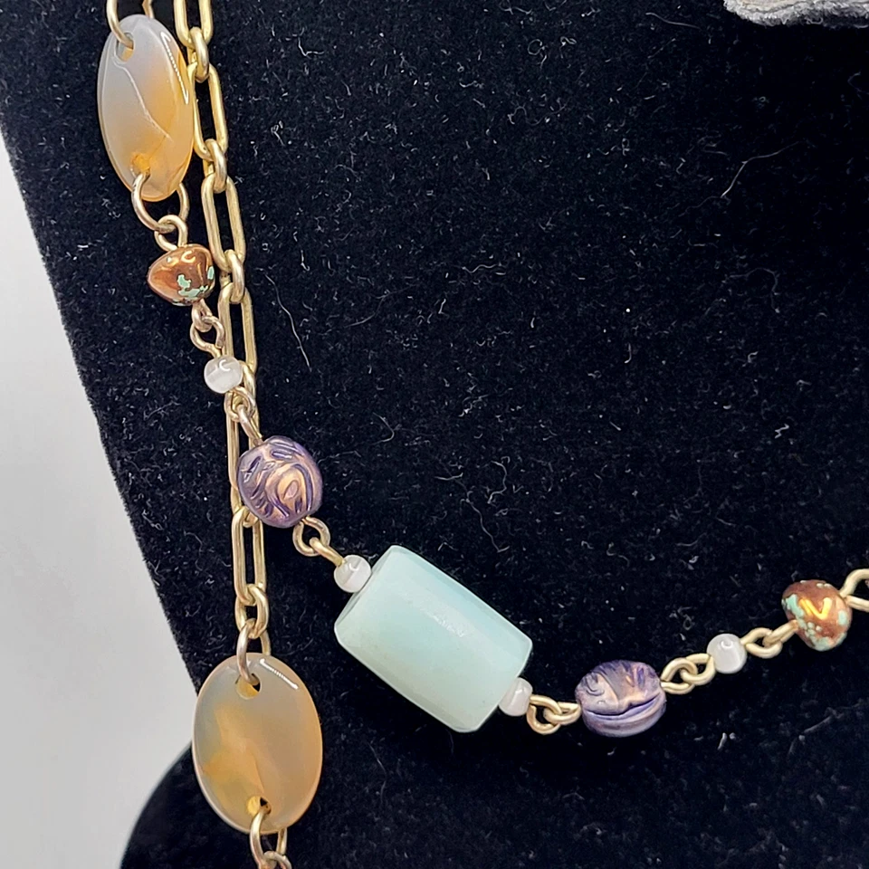 Collar Lia Sophia Ágata Bohemia Cobre Tono Dorado Hilo Londres 40 pulgadas Foto 3 de 4