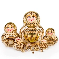 10-pc Samovar Nesting Doll Wooden Matreshka Handmade Matryoshka