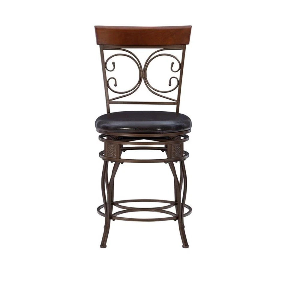 Taburete de mostrador giratorio Linon Bria 24" grande y alto de metal con desplazamiento trasero en bronce Foto 3 de 4