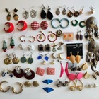 Huge Vintage Lot Of 40 Pair Pierced Earrings Hoop Dangle Stud Gold Silver Tone