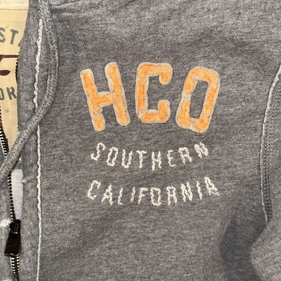 Sudadera con Capucha Hollister Para Hombre M Gris Cremallera Completa Envejecida Academia Heritage Y2K HCO Foto 4 de 4