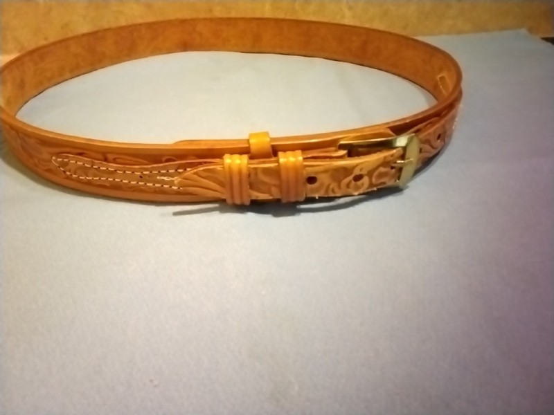Vintage Full Grain Saddle Leather Hand Tooled Belt 34"