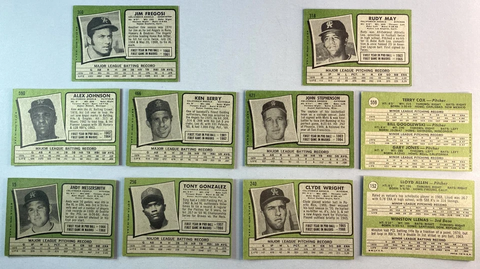 Tarjetas de béisbol Topps 1971 - California Angels - Lote de 10 - RC - Buen estado 10x Foto 4 de 4