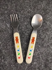 Vintage Stainless Flatware Baby Child Toddler Fork and Spoon Teddy Bear Music