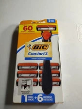 Bic Comfort 3 Refillable/Rechargeable. 1 Handle, 6 Cartridges with 3 Blades NEW